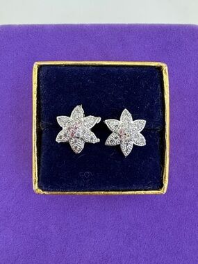 💛 Silver Tone Floral Pink & White CZ Stud Earrings | Botanical Radiance